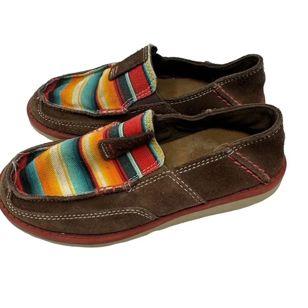 ARIAT Girls Cruiser Shoes Brown Suede Serape Aztek Youth Size 12